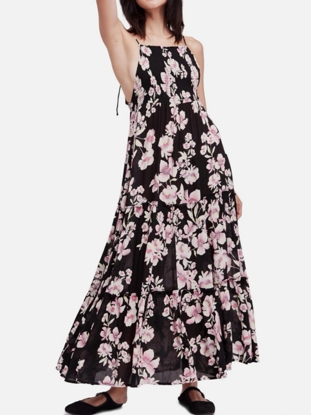 Free People Intimately FP Women’s Garden Party Black Floral Tie Strap Maxi Dress